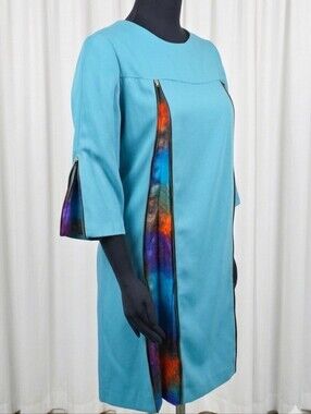 Revival VintageTurquoise Midi Dress with Zippered Multicolor Panel Accents